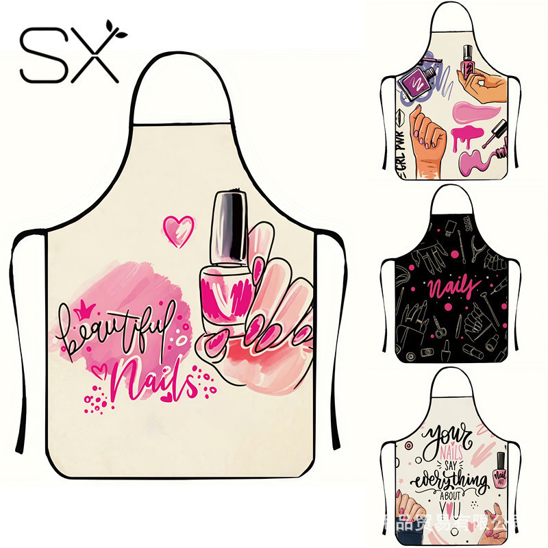 Shangxue Cross-Border Popular Nail Polish Lipstick Printed Sleeveless Anti-Fouling and Oil-Proof Apron Fashion Ladies Apron Nail Salon Shangxue Cross-Border Popular Nail Polish Lipstick Printed Sleeveless Anti-Fouling and Oil-Proof Apron Fashion Ladies Apron Nail Salon