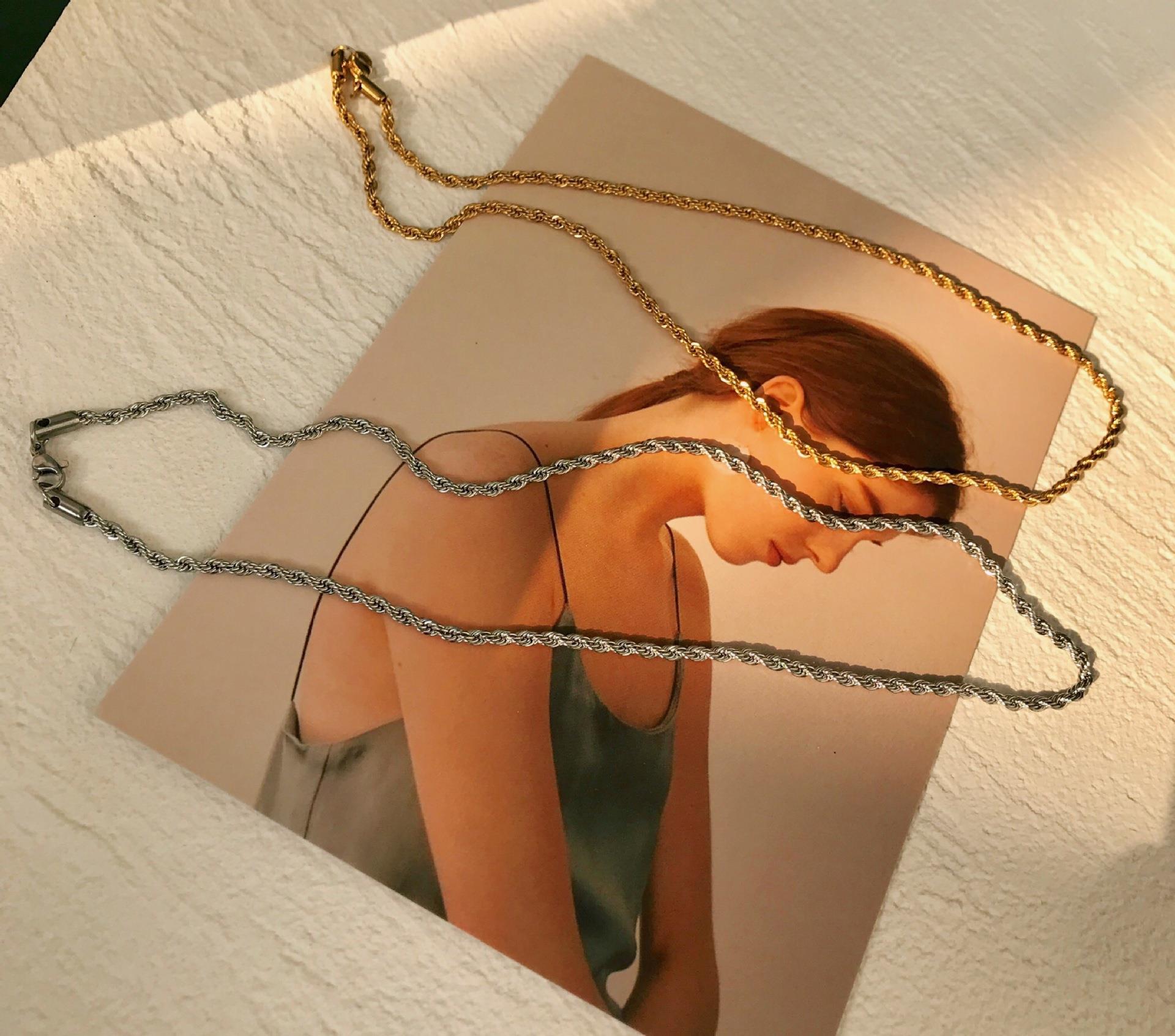 Geometric, Twist Pattern Basic Geometric Stainless Steel Plating Necklace