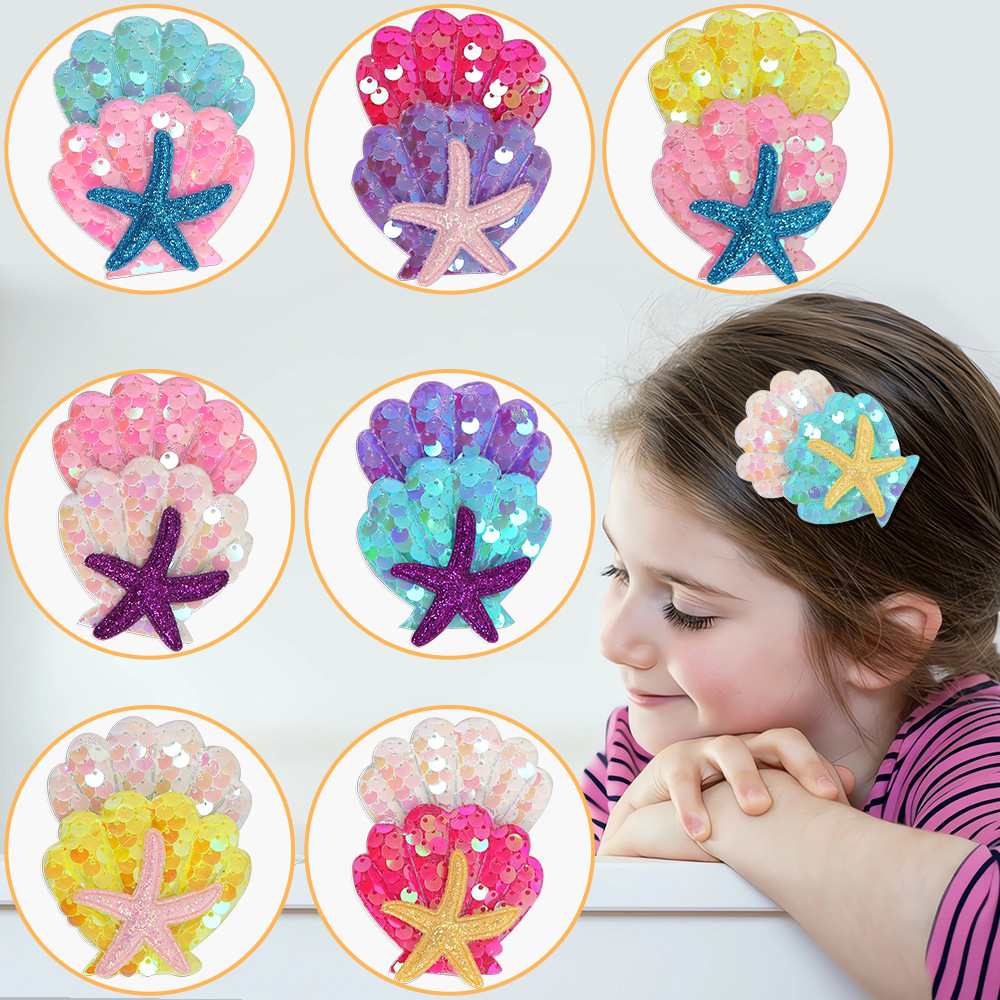 Cartoon shell starfish clip de pelo tema mar decoración de fiesta de cumpleaños clip de pelo borde clip de sequela clip de pelo