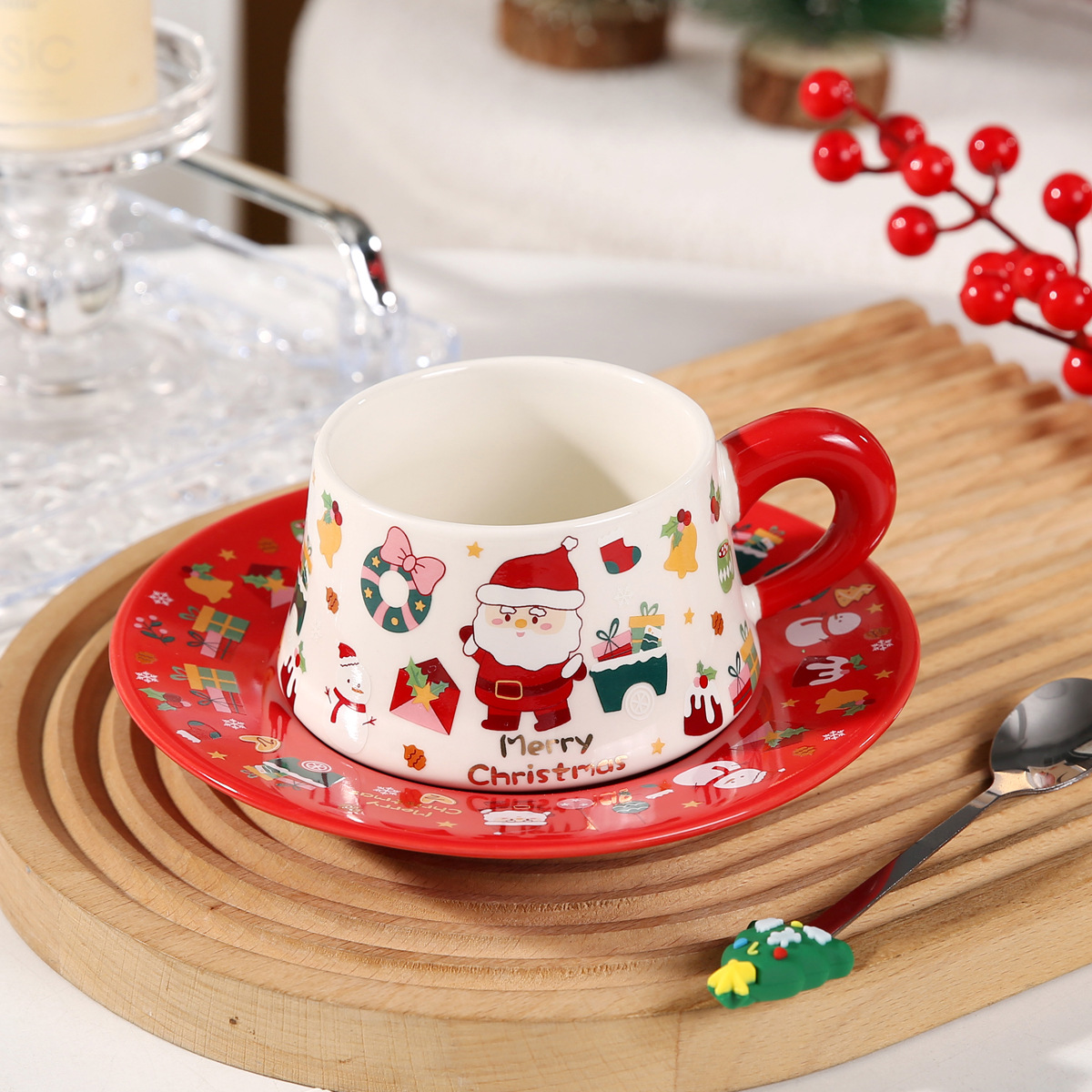 Tazas de Navidad, platos de cerámica, tazas de café, platos de decoración navideña, regalos de Navidad personalizados, logotipo internacional