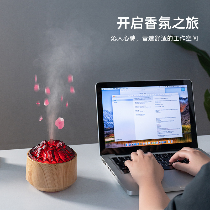 跨境新款精油香氛机家用七彩氛围灯火焰香薰机大雾量加湿器喷香|undefined