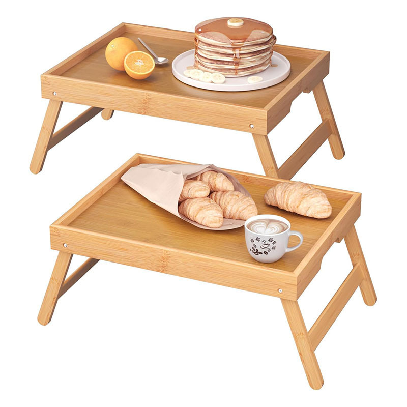 Bamboo Bed Tray with Folding Legs, Breakfast Food and Snack Tray with Folding Legs, Work Notebook Storage Tray