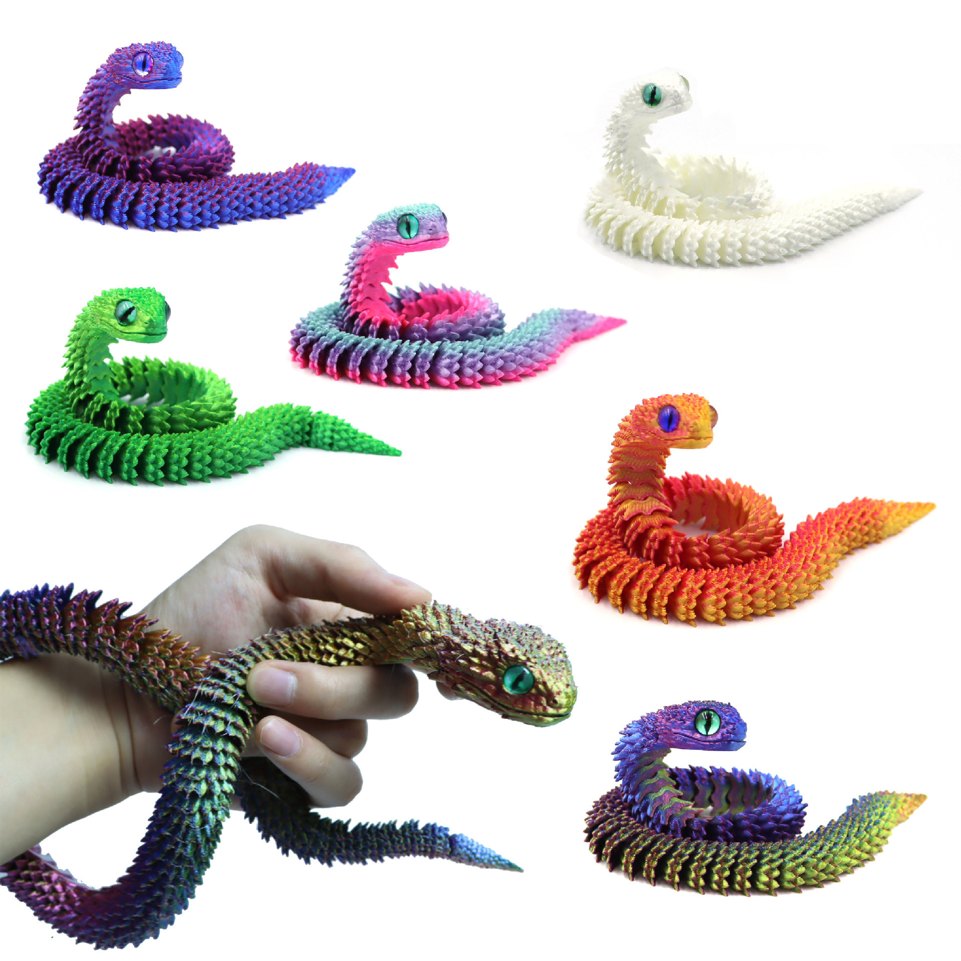 New Viper 3D Printed Snake Year Toy Figure Snake Egg Set with Movable Joints, Realistic Small Snake Model, Glow-In-The-Dark