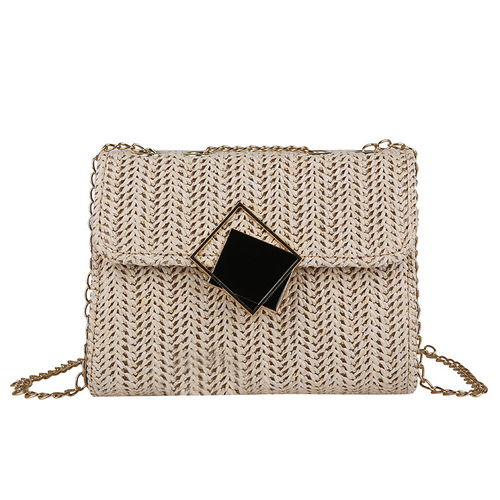  Summer New Fashion Trend Grass-Woven Bag Stylish Single-Shoulder Crossbody Bag for Women Korean Version Chain Small Square Bag