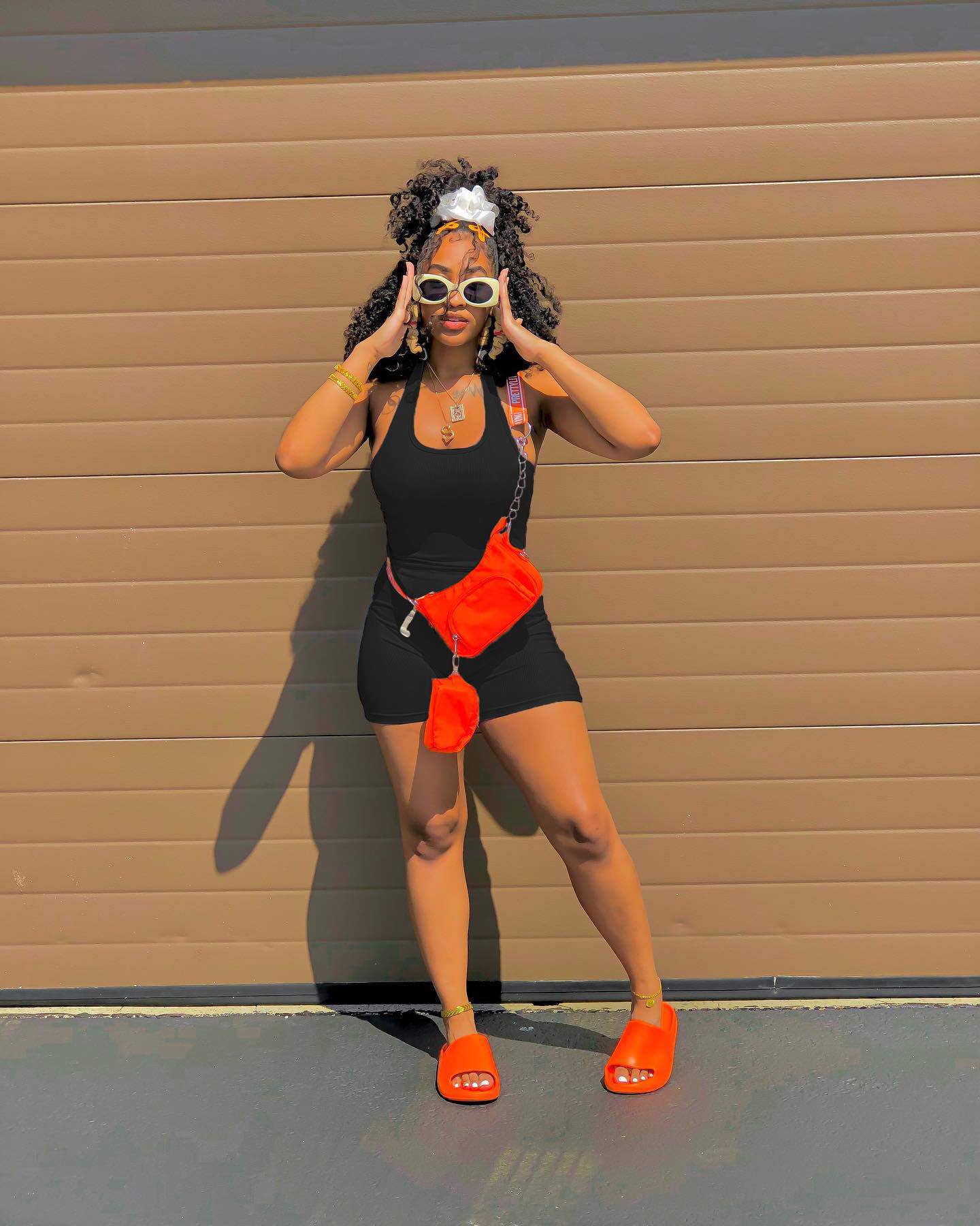 A5302 Tuta da donna casual estiva tinta unita con collo appeso_voghion.com