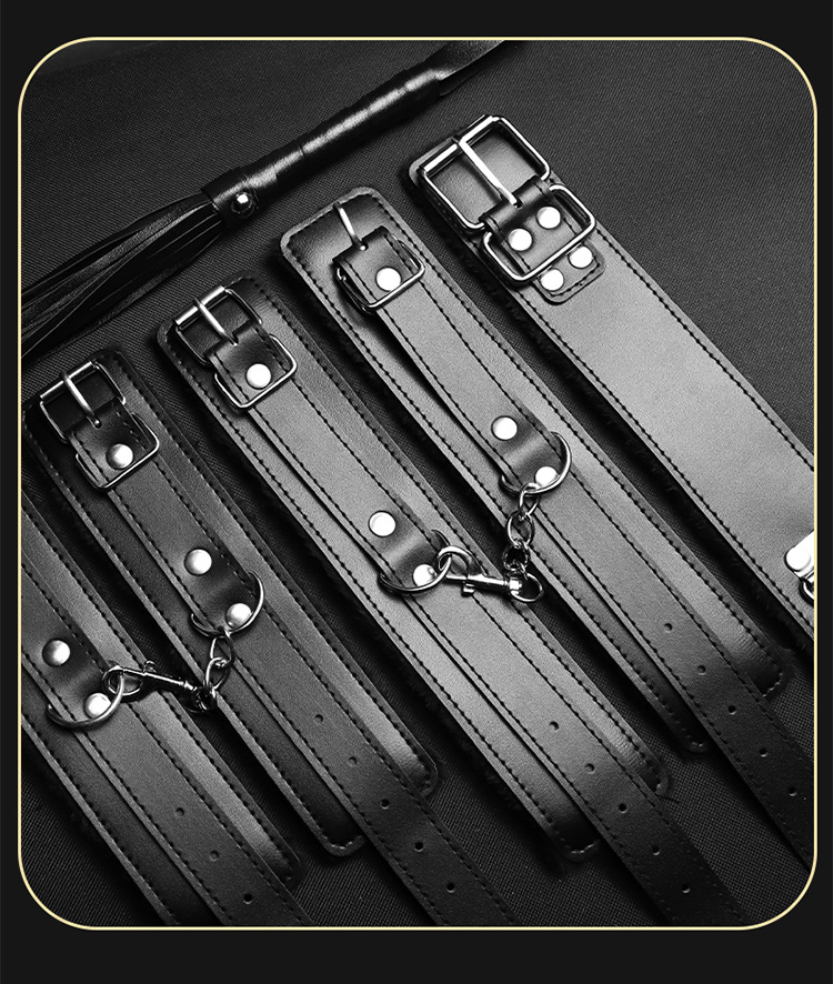 SM Bondage Kit with Handcuffs and Nipple Clamps, Black Faux Leather and Metal, Adult Couples Set — detail image 33