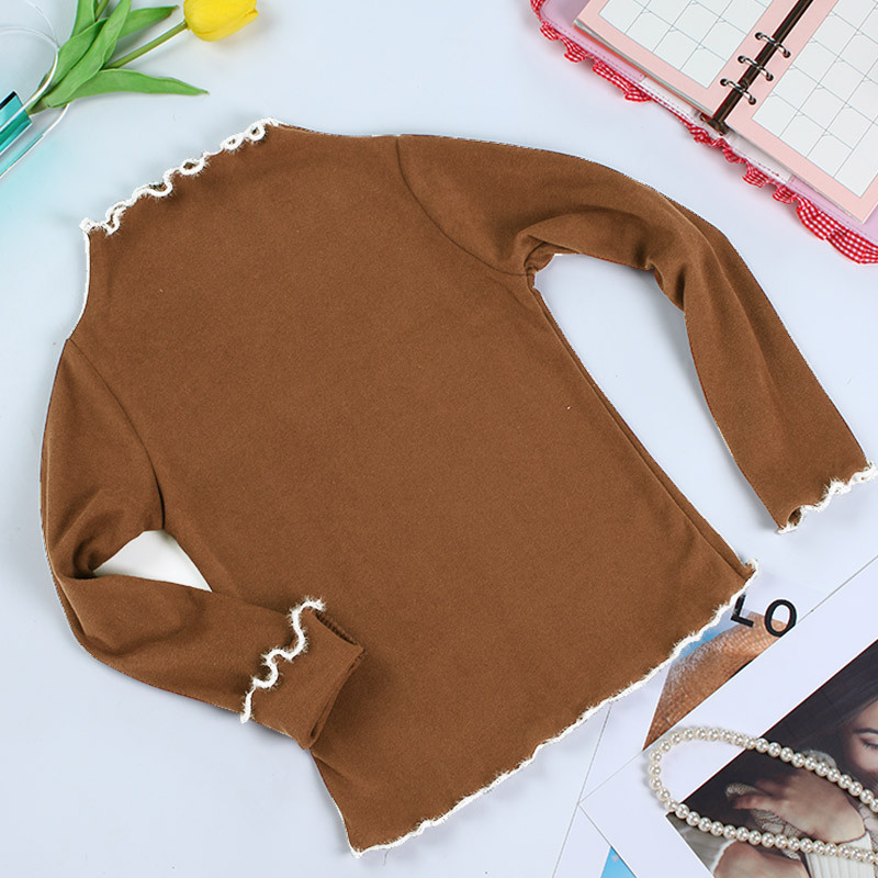 Otoño e invierno de terciopelo camisa de fondo para niños color sólido camisa de manga larga para niñas bebé cálido suéter ropa de otoño camiseta