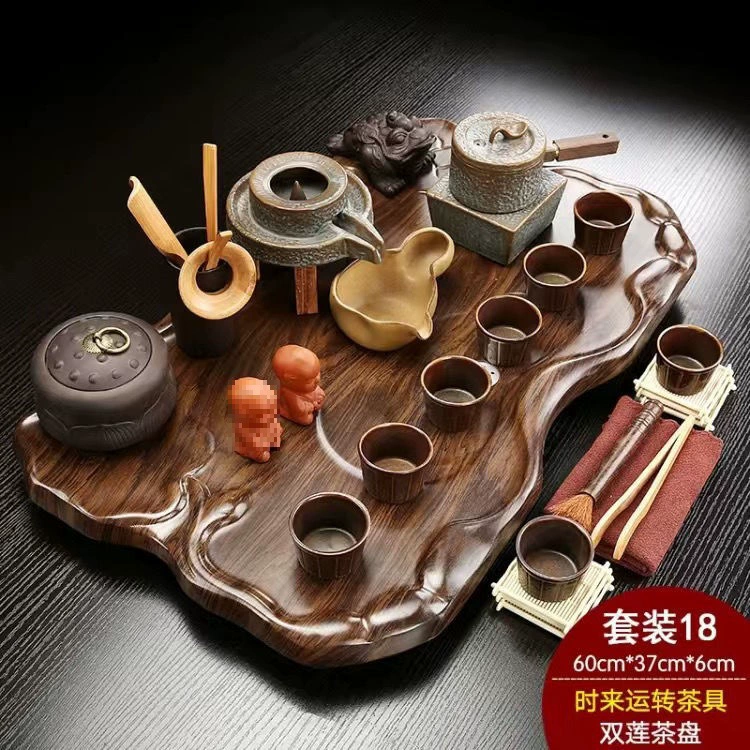 Glass tea set from natural wood for office, simple and elegant design