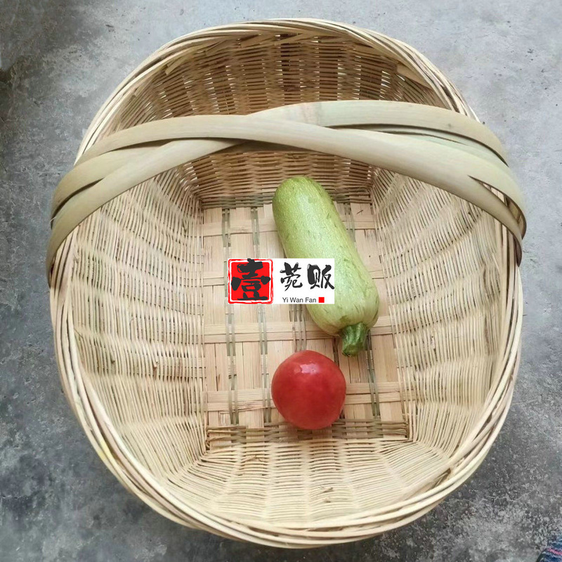 田舎の家庭用竹かご、ポータブル野菜買い物かご、手編みの卵かご、丸い竹かご、果物保存かご|undefined