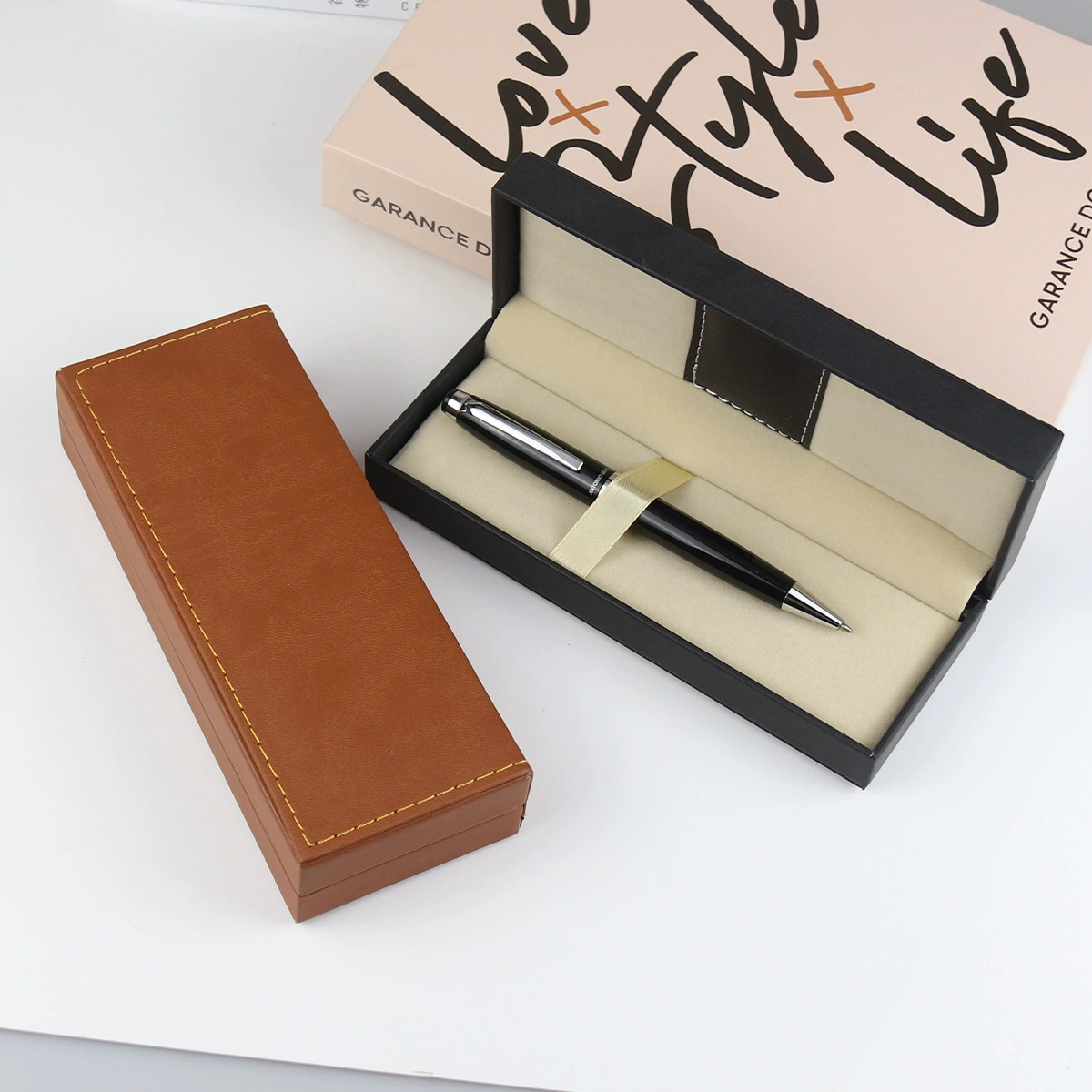 Коробка-подставка из коричневого полиуретана, черный карандаш, пенал, ручка, прямые продажи завода, подарок на день рождения