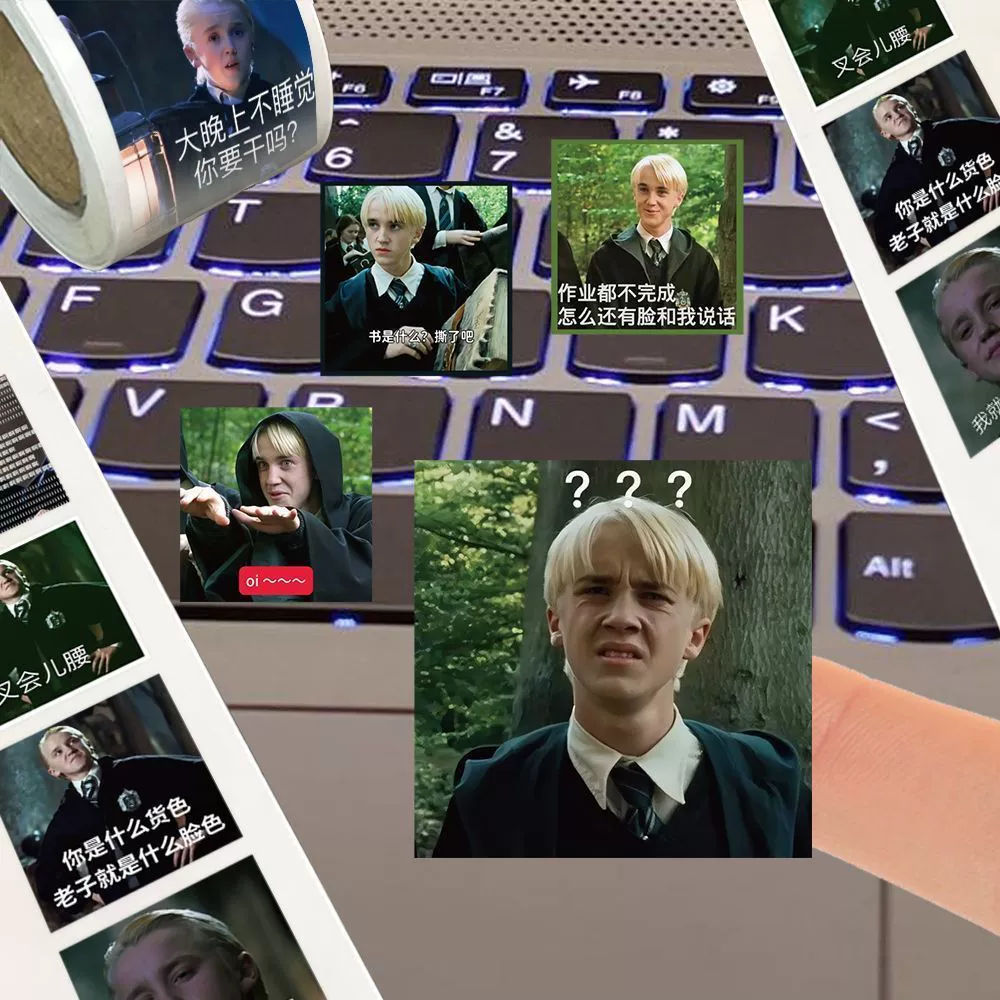 Рулонные наклейки (эмоции Malfoy), самоклеящиеся комичные стикеры, 500–2000 шт. в рулоне