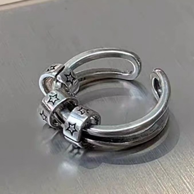 Set di anelli a stella retro aperti e testurizzati per donna_voghion.com