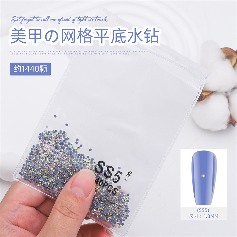 1440 malla de uñas plana rhinestone inferior no gota diamante olímpico blanco AB redondo transparente bolsa grande cristal joyería diamantes