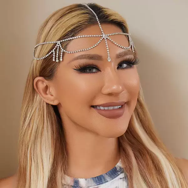 Factory Direct Supply European and American Cross-Border Fashion Tassel Eyebrow Pendant Multi-Layer Rhinestone Forehead Chain Bridal Wedding Headband