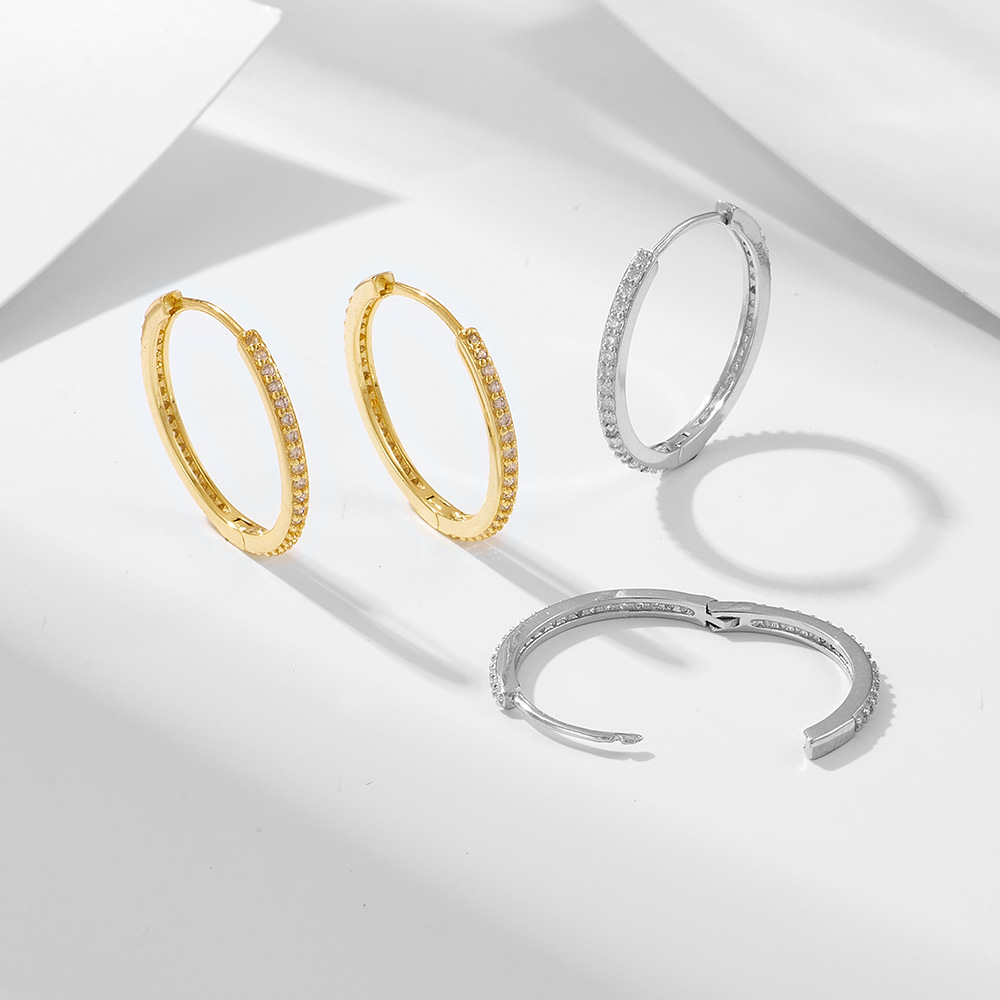 Geometric, Solid Color Pattern 1 Pair 925 Sterling Silver Zircon Geometric Solid Color Hoop Earrings