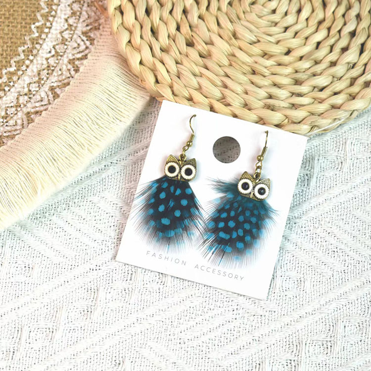 6g Weight Alloy Ear Needle Material Drop Earrings Classification 1 Pair Quantity Casual Occasion Alloy Material Owl Pattern Women's Gender Plating Design Ethnic Style Style 1 Pair Ethnic Style Owl Plating Alloy Feather Drop Earrings 9