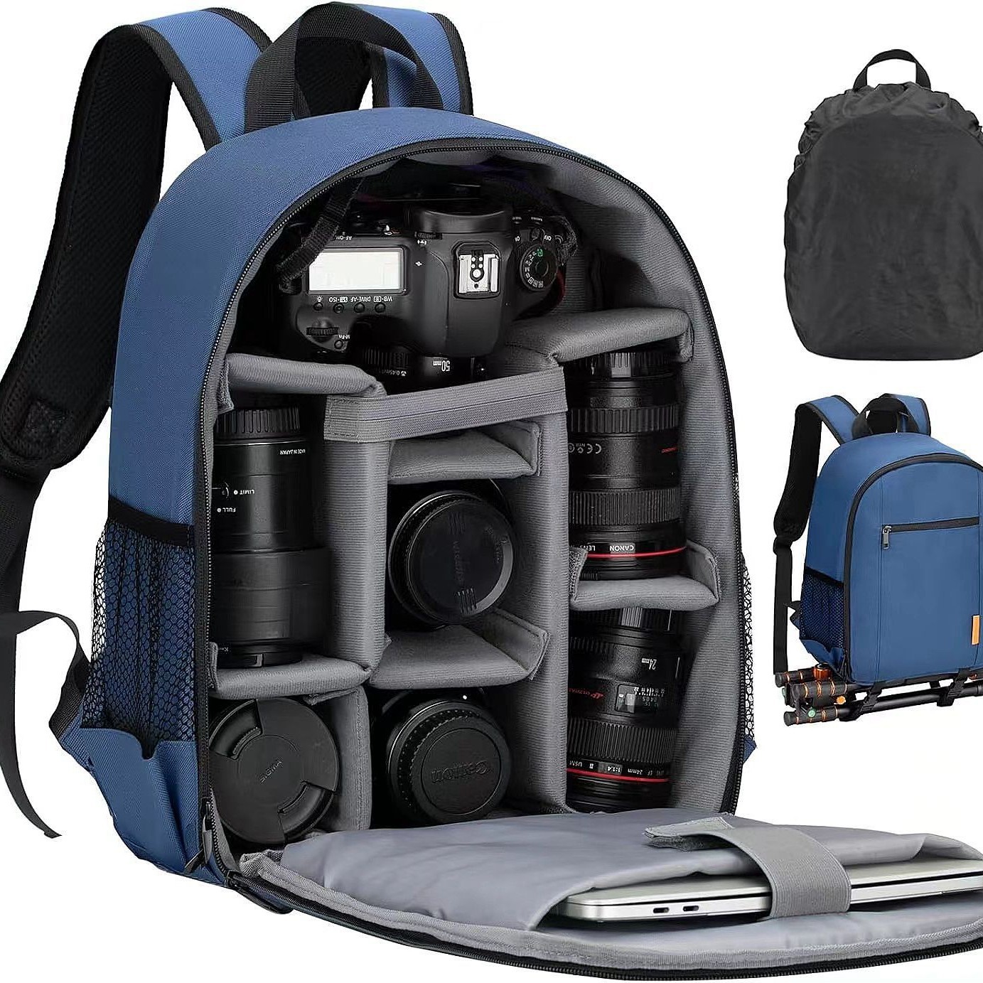 Bolsa de cámara de doble hombro para hombres y mujeres mochila de cámara profesional con cubierta de lluvia compartimento portátil mochila de fotografía impermeable