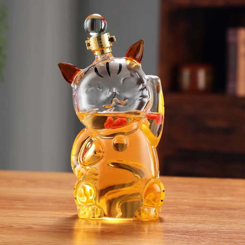 Creativo suerte gato forma artesanal botella de vino vidrio borosilicato vidrio botella de vino hogar vino tinto whisky vino