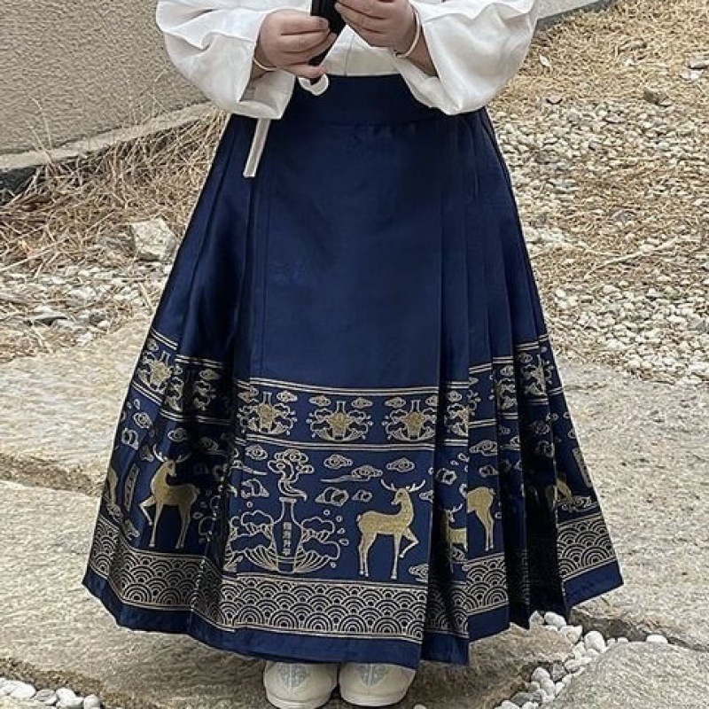 개별 블루 디어 말얼굴 스커트 [신축성 있는 허리]