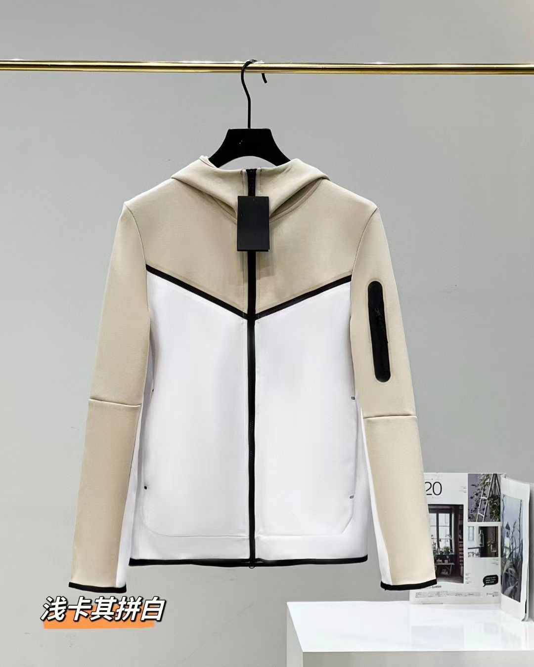 Camiseta con cremallera encapuchada transfronteriza para hombres primavera y otoño nueva chaqueta casual de ropa deportiva, pantalones de pies pequeños, dos piezas