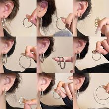 简约时髦银色素圈耳钉气质通勤百搭耳环小众冷淡风高级感耳饰批发