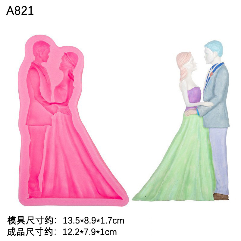 Boda novia y novio molde de silicona chocolate fondant pastel decoración yeso arcilla epoxi