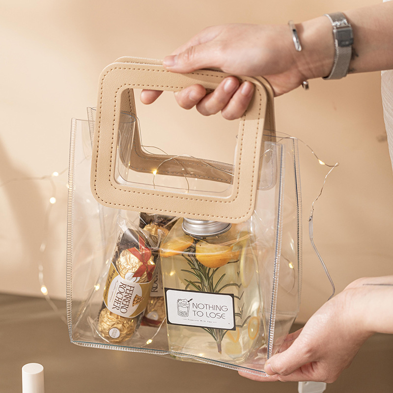 Transparent Handbag Gift Bag Pvc Souvenir Chinese Valentine's Day Gift Bag Hand Carry Ins Style Plastic Packaging Bag