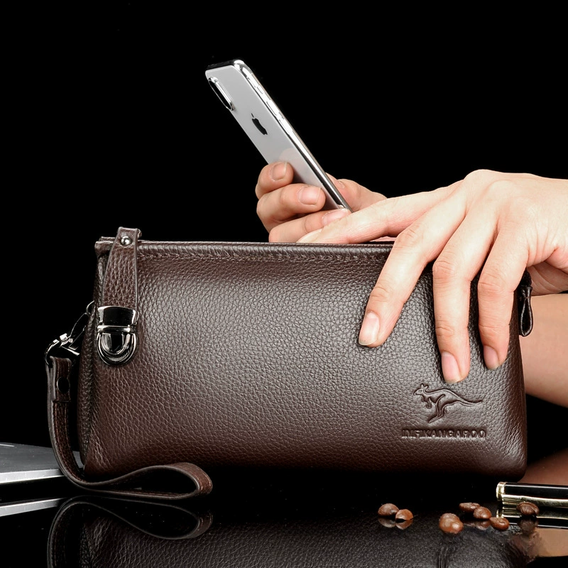Hand loop bag, small clutch bag for leisure, capacious wallet, genuine leather