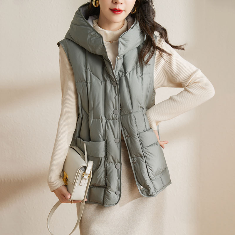 Cross-border Autumn and Winter New Adhesive Loose Slimming Lightweight Down Jacket Vest Women's Ware Shoulder Hooded Vest Outer Wear Jacket