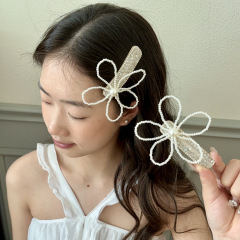 春の甘い水晶真珠の花のヘアピンの女性のサイドクリップの額の前髪クリップの高級感の髪飾りの髪飾り