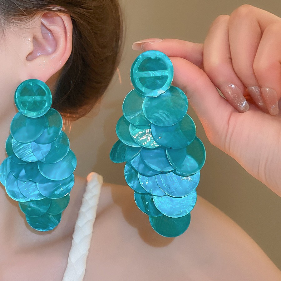 Pendientes de borla de cuentas de arroz de flor de gasa de aguja de plata Pendientes de todo fósforo de estilo de vacaciones Pendientes frescos y dulces para mujer