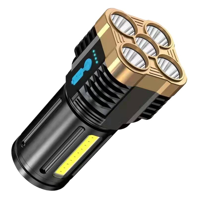 Transfronterizo LED multifuncional de cinco núcleos brillante de largo alcance de carga USB con luz lateral COB luz de emergencia al aire libre linterna doméstica