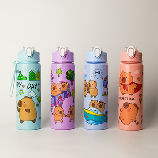Southeast Asia Foreign Trade Children's Kapibara Solid Color Spout Water Cup Cartoon Portable Pop-Up Water Bottle Plastic Space Cup