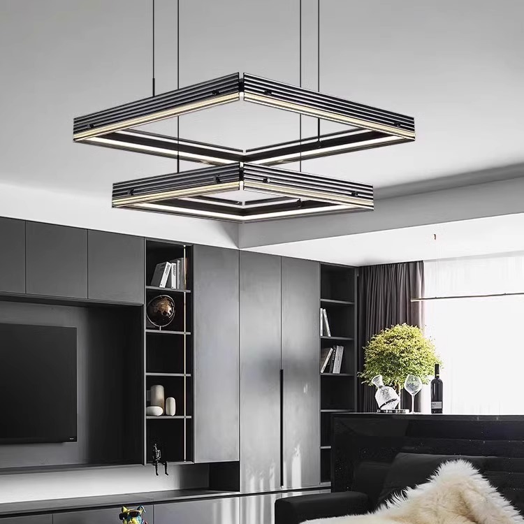Lámpara de la sala de estar personalizada lujosa cuadrada luminaria de vidrio de atmósfera de aluminio italiano moderno minimalista