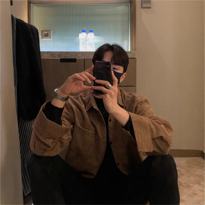 Brown vintage Corduroy Shirt Men's Spring and Autumn Fashion Brand Long-sleeved High-end Korean Style Shirt Jacket