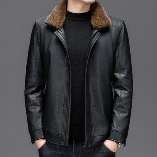 Middle-Aged and Elderly Men's Genuine Leather Jacket Winter Velvet Thickeneded Removable Liner Fur Integrated Daddy Leather Jacket