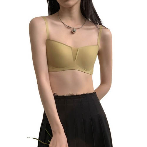 Spring and summer VV gauze new jelly strip underwear for women with small breasts, sexy seamless bra, Japanese girls, no rims