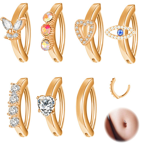 New Fashionable Hot Selling New Style Belly Button Piercing Stainless Steel Zircon Butterfly Men's Belly Ring Piercing Jewelry 