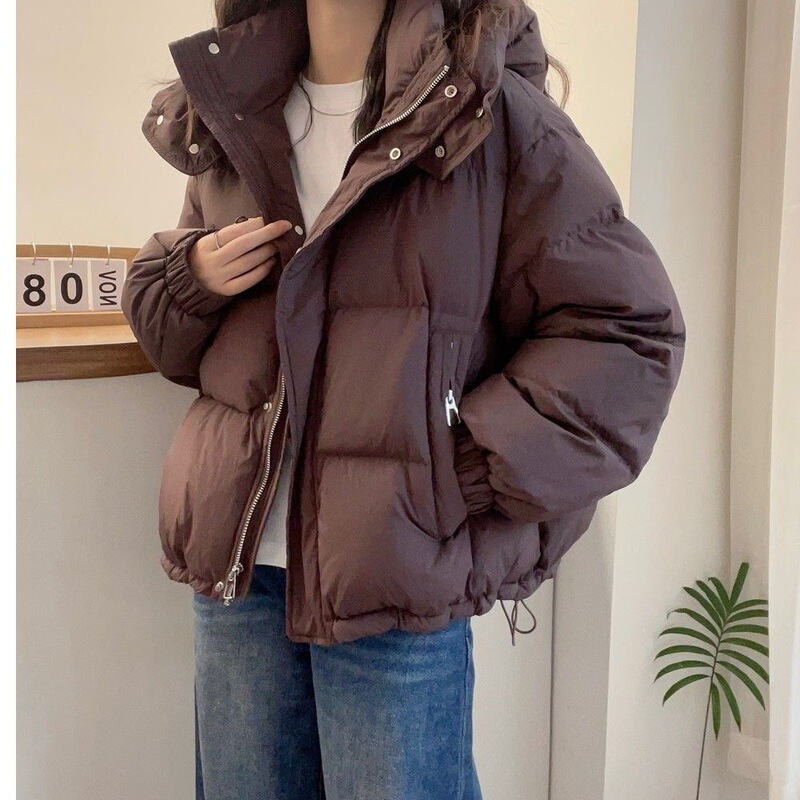 棉服女短款2025新款韩版宽松大码棉衣时尚连帽百搭薄款棉袄潮|undefined