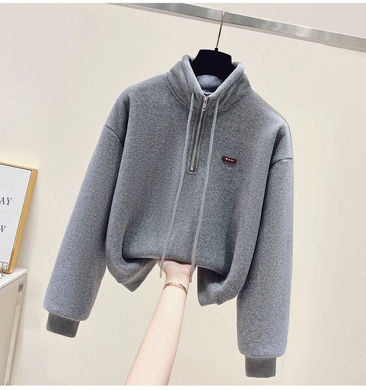 Retro Cotton Fleece Tracksuit Set – Half-Zip Stand Collar Hoodie + Relaxed Harem Pants (S-3XL, Winter Cozy Outfit)_ecoleips.com