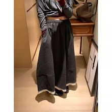 韩国东大门秋冬新款文艺森系拼接花边毛呢半身裙女装休闲a字长裙