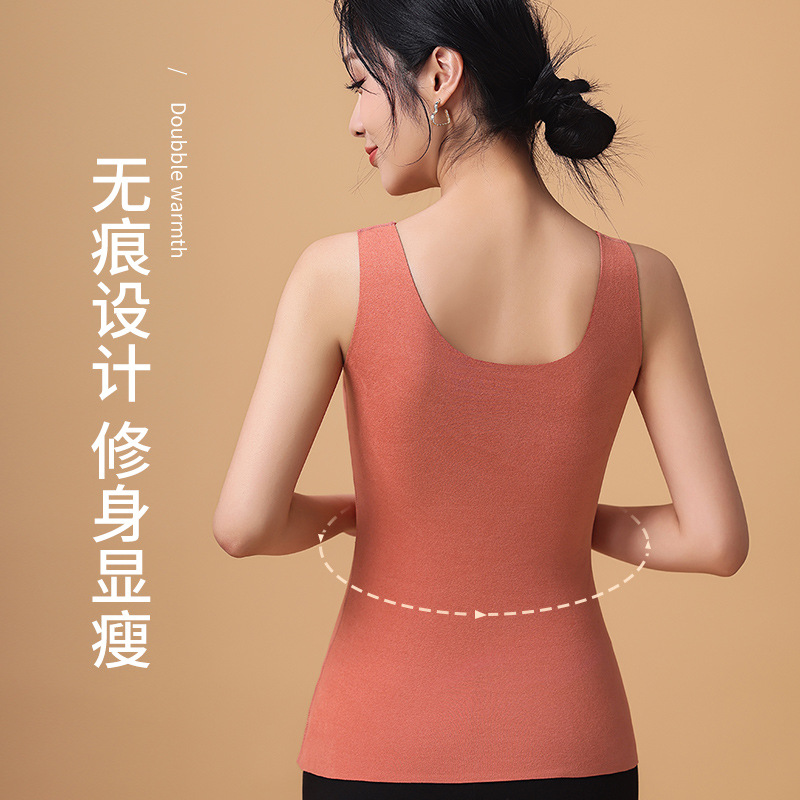De terciopelo calefacción térmica chaleco ropa interior de mujer con almohadilla en el pecho engrosada Otoño e Invierno ropa interior de encaje sin costuras térmica superior