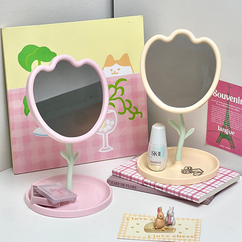 新型チューリップ花鏡家庭用化粧台式プリンセスミラー学生寮デスクトップ少女心化粧鏡|undefined