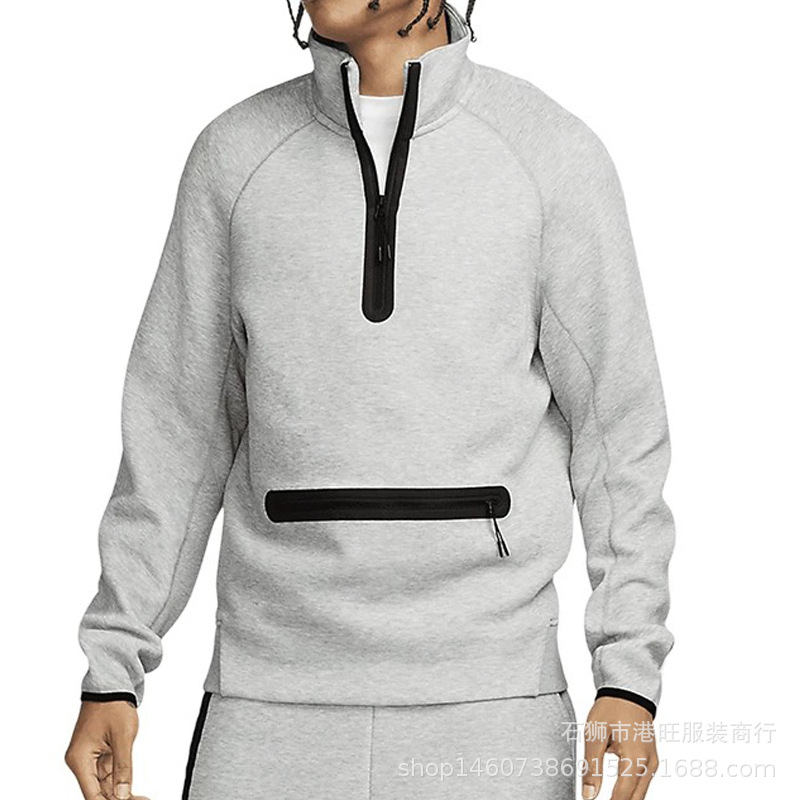 Cross-Border Spring Men's Sports Sweatshirt with Small Hook Embroidery, Half-Zip Raglan Sleeve Pullover Sweatshirt, Running and Fitness Top