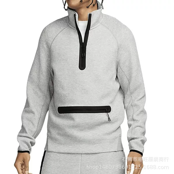 Cross-Border Spring Men's Sports Sweatshirt with Small Hook Embroidery, Half-Zip Raglan Sleeve Pullover Sweatshirt, Running and Fitness Top