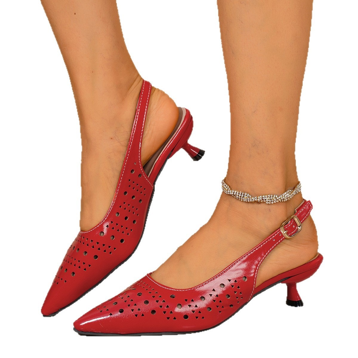 Sandalias de Tacón Fino con Punta de Tejido y Caucho, Tacón Fino, para Mujer image 6
