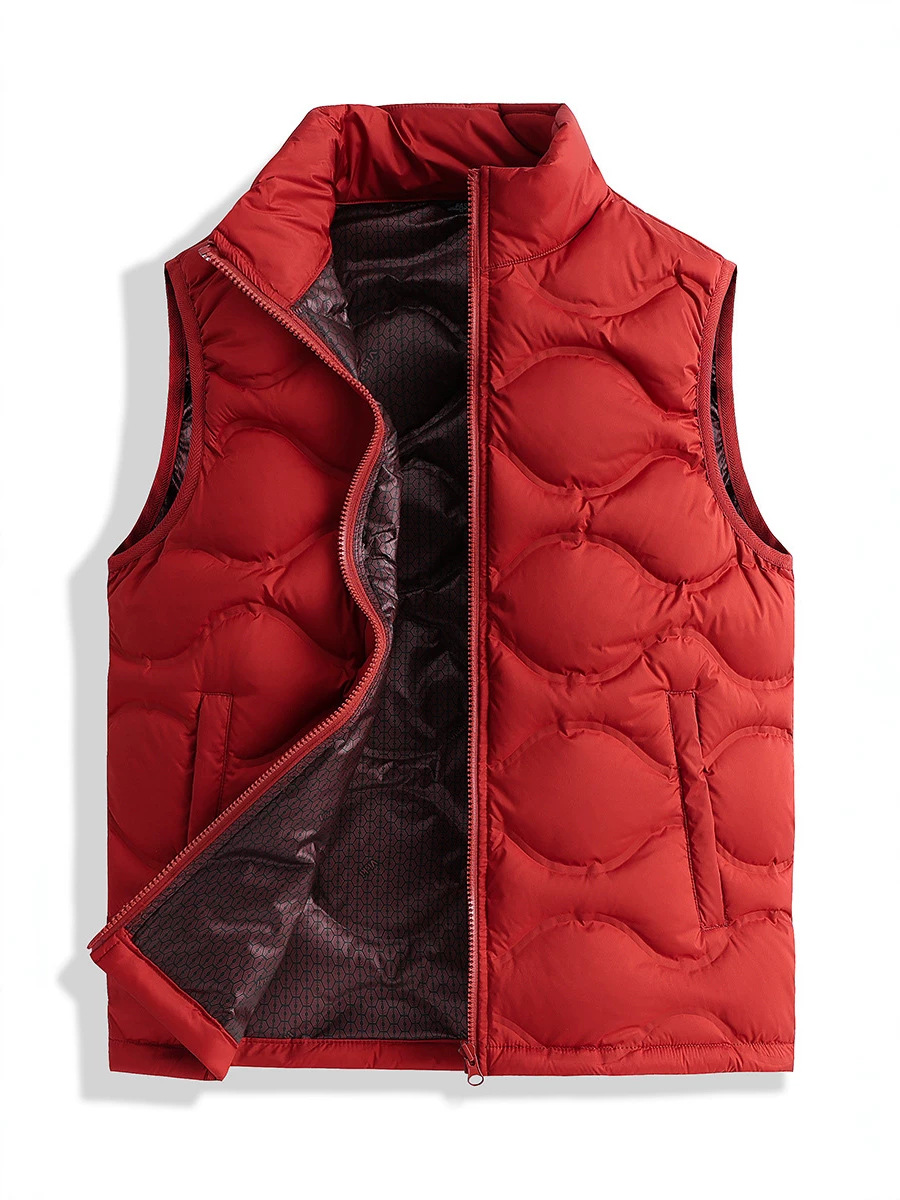 Chaleco de Plumas Ligero con Cuello Stand para Hombre de Poliéster Térmico para Uso Diario