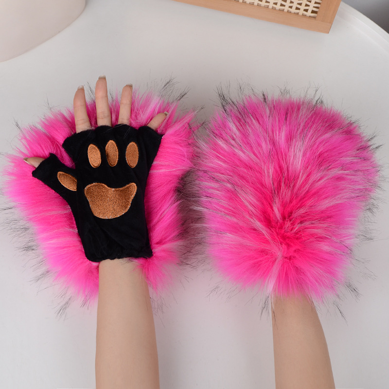 ​Handschuhe aus Kunstpelz mit Tierpfoten – Halloween-Cosplay-Kostümzubehör, warme, winddichte, fingerlose Handschuhe für Damen und Herren​_voghion.com