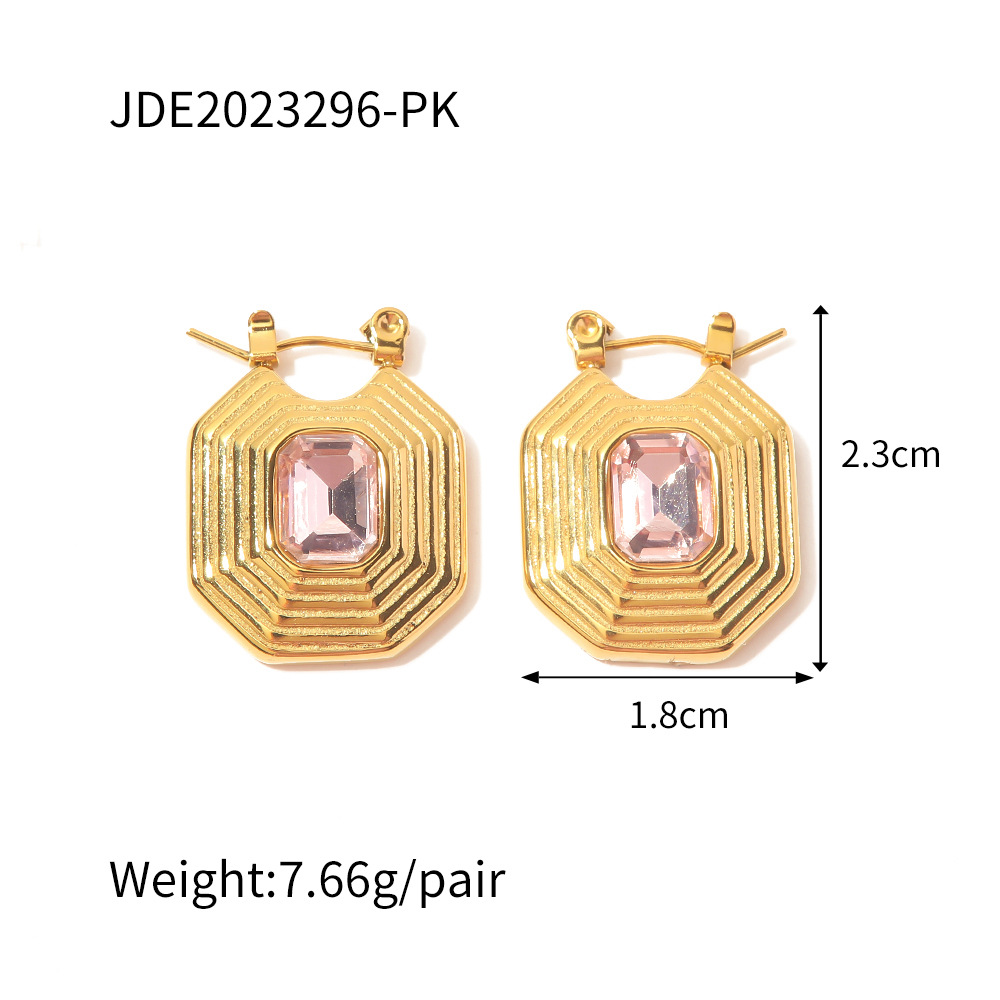 Retro Geometric Stainless Steel Inlay Zircon Earrings 1 Pair