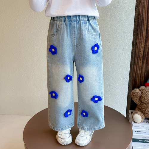Girls' Pants Spring and Autumn Set 2025 Children Loose Wide Leg Pants Spring Korean Version Girls' Straight Leg Jeans